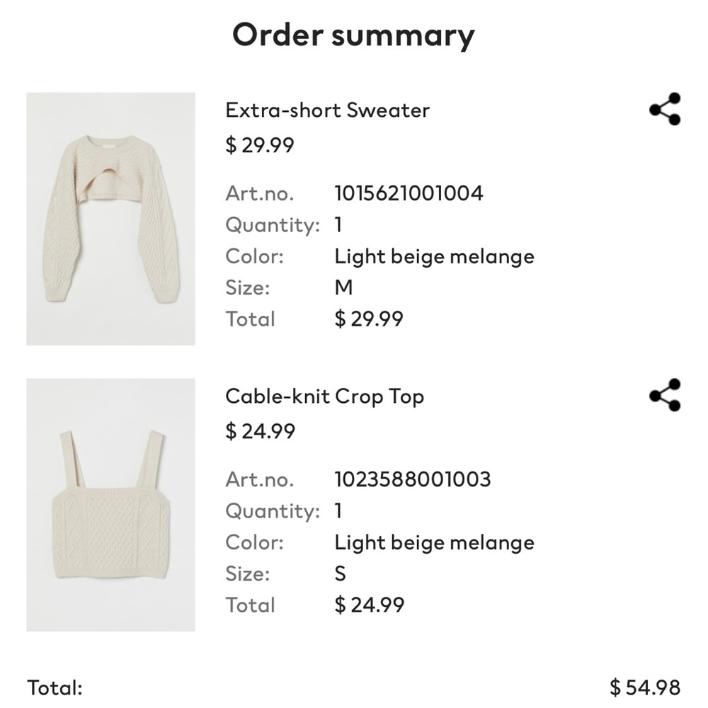 H&M cable knit crop top and sweater